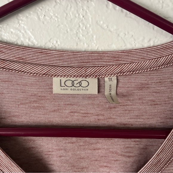 LOGO Lori Goldstein Shirt Women's 1X Striped Mixed Media Jersey Knit Pocket Tee - Picture 6 of 7